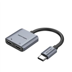 CABLE CONVERSOR VENTION USB-C/M - 2X USB-C/H AUDIO/CARGA GREY