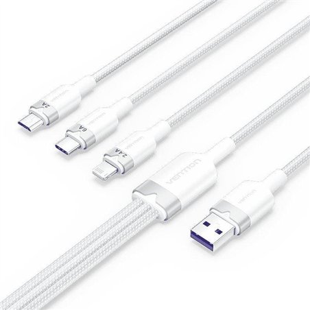 CABLE 3 EN 1 VENTION USB-A 2.0- USB-C/LIGHTNING/MICRO-B 1.5M ALUMINIO WHITE