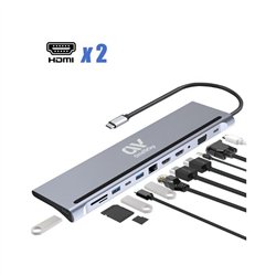 DOCK HUB ONEWAY USB-C 12 EN 1 HDMI/VGA/RJ45/USB 3.0/USB-C PD/MICROSD/AUX