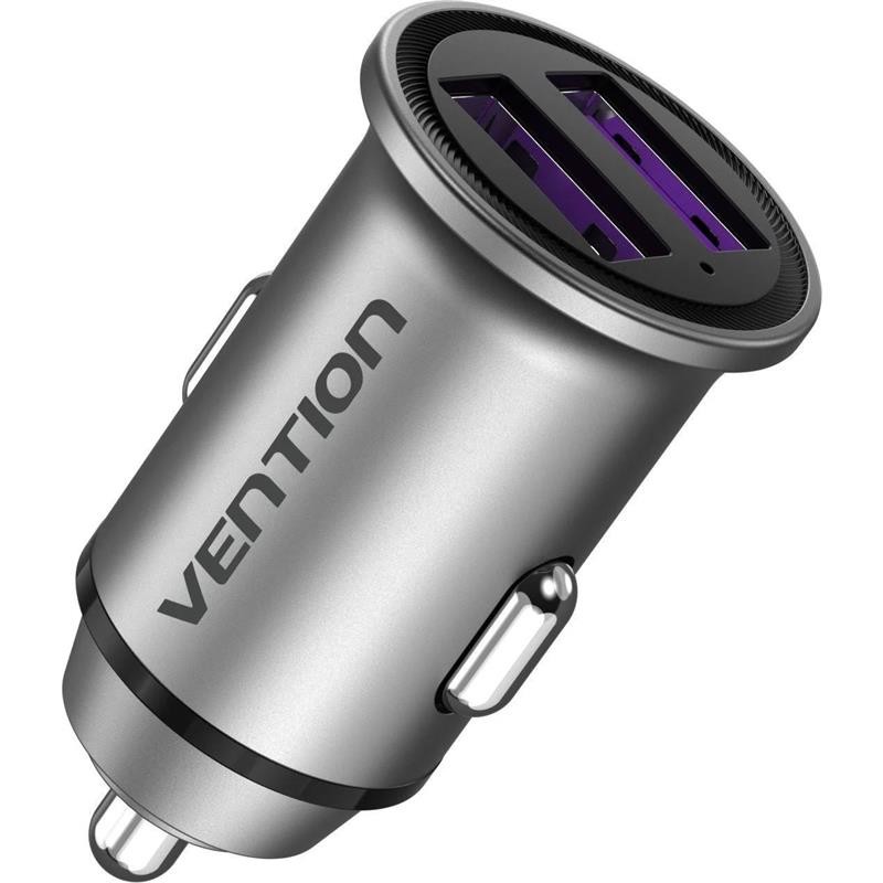 CARGADOR COCHE SMARTPHONE VENTION 30W 2XUSB-A SILVER