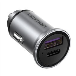 CARGADOR COCHE SMARTPHONE VENTION 30W USB-A USB-C SILVER