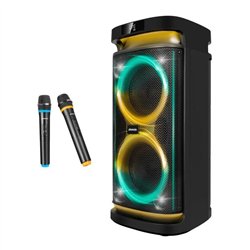 ALTAVOZ PHOENIX RUMBLEBOSS USB MICROSD FM BT RGB 80W KARAOKE + 2 MICROFONOS