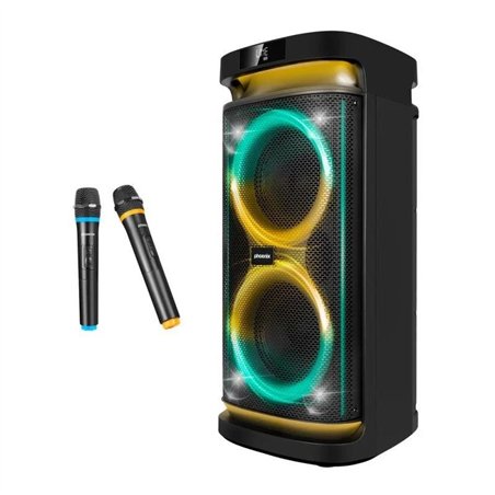 ALTAVOZ PHOENIX RUMBLEBOSS USB MICROSD FM BT RGB 80W KARAOKE + 2 MICROFONOS
