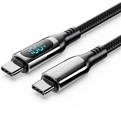 CABLE USB VENTION TIPO USB-C/M-C/M PANTALLA LED 5A PD100W 1.2M BLACK
