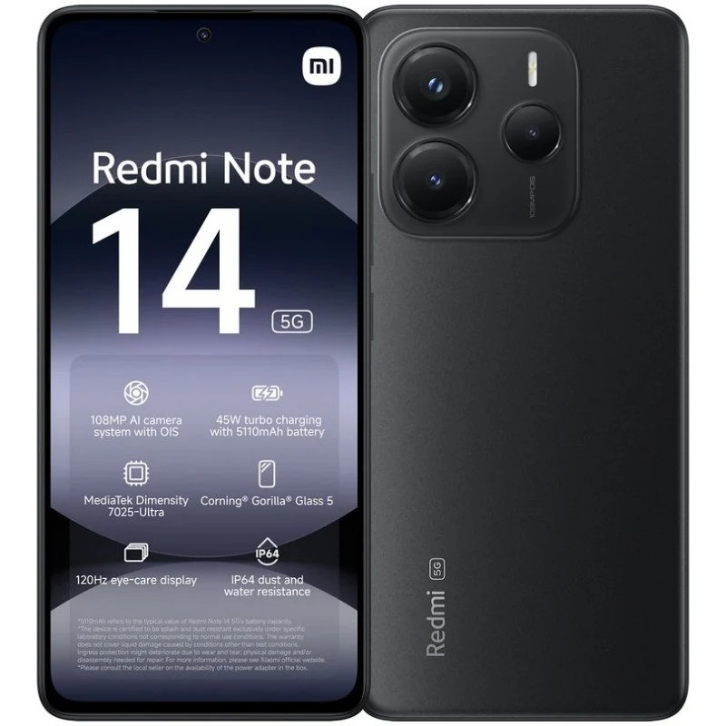 SMARTPHONE XIAOMI REDMI NOTE 14 6.67 6GB/128GB/108MP/NFC/5G BLACK