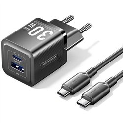 CARGADOR DE PARED VENTION GAN USB-C + USB-A 30W BLACK + CABLE UCB-C 1M BLACK