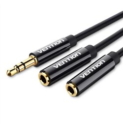 CABLE AUDIO VENTION JACK 3.5/M - 2X JACK 3.5/H 30CM BLACK