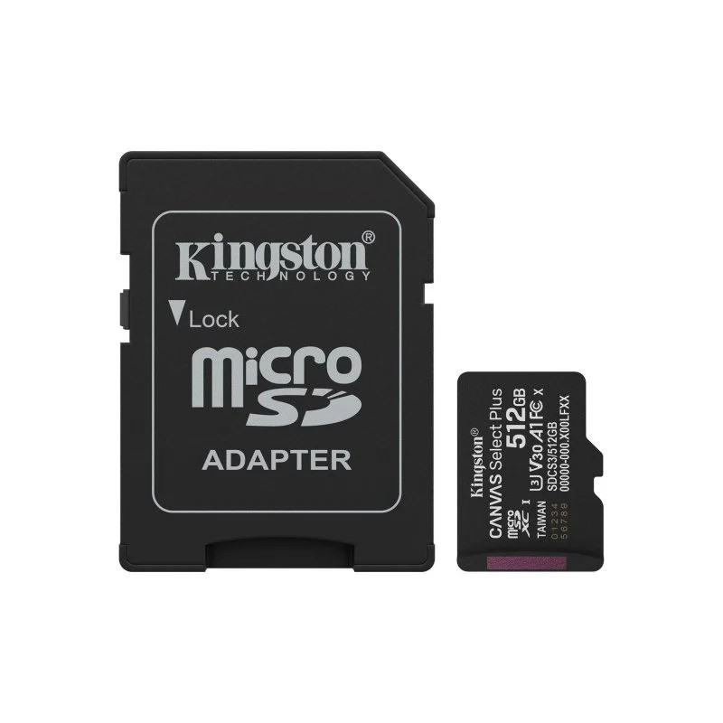 MEMORIA MICRO SD 512GB KINGSTON CANVAS SELECT PLUS XC C10 150MB/S + ADAPTADOR SD