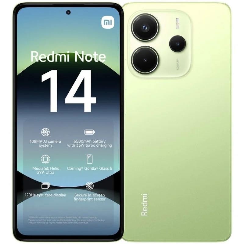 SMARTPHONE XIAOMI REDMI NOTE 14 6.67 6GB/128GB/108MP/NFC/4G GREEN