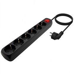 REGLETA AISENS 6 SCHUKOS PROTECCION INTERRUPTOR 1,4M BLACK